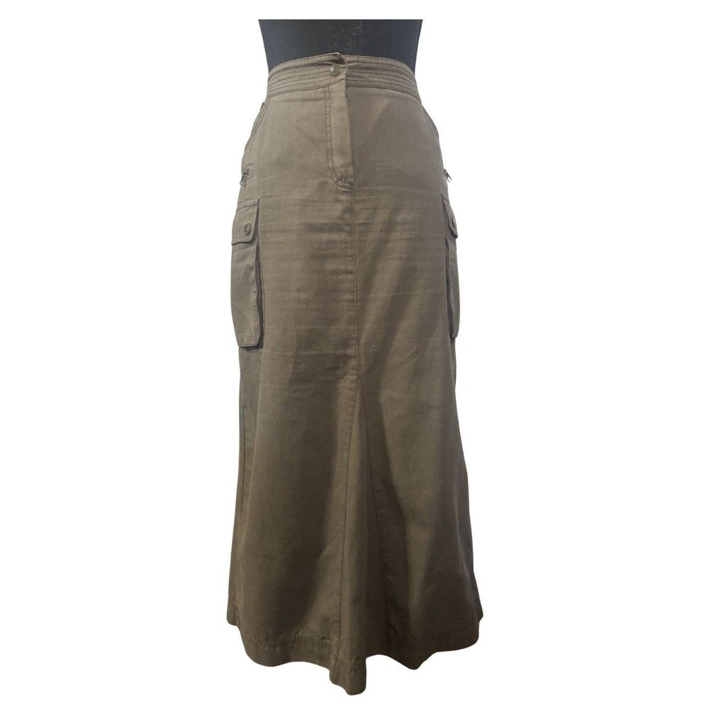 Vintage 90s Y2K Green Utility Gorpcore Streetwear Grunge Cargo Maxi Skirt 14 L